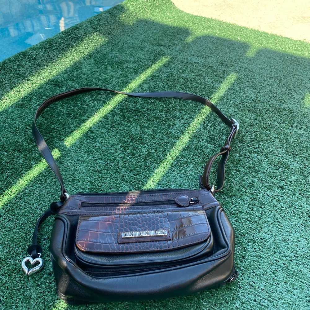 Brighton Black/Brown leather crossbody Croc-Embossed pattern